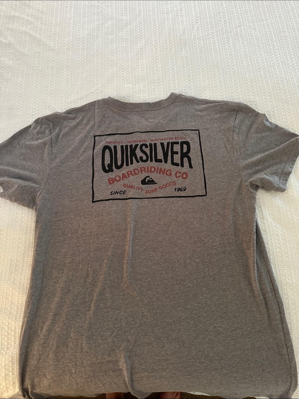 Quiksilver Gray Short Sleeve Logo Tee with Red Accent